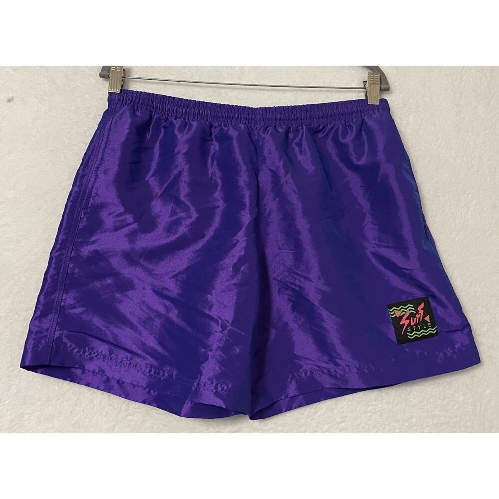 Vintage Surf Style Shorts Large Purple metallic Iridescent Skater 90s USA